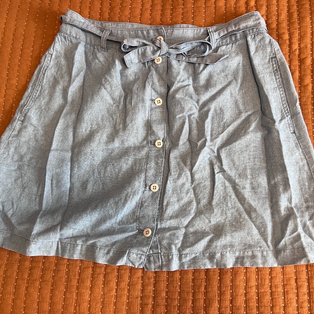 Madewell Cotton/Linen Button-Front Tie Mini Skirt Size 14